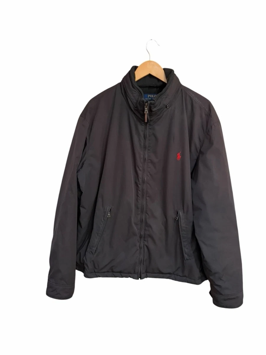 Polo Ralph Lauren Black Jacket Zip Hood Fleece Lined Pony Logo