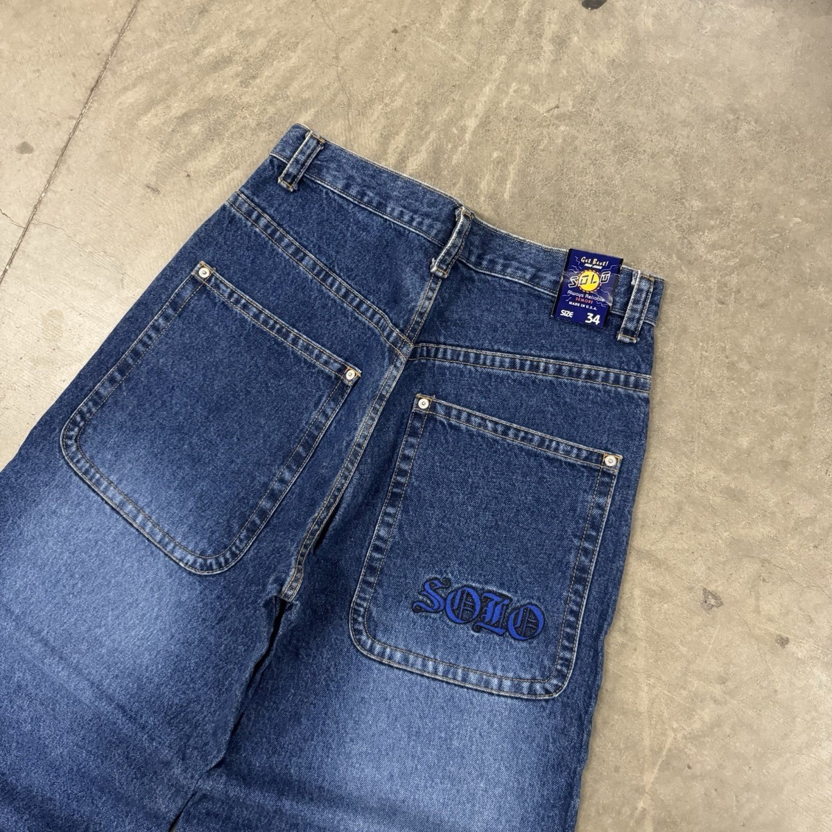 Vintage Solo Semore Baggy Denim Embroidered Medium Wash Jeans