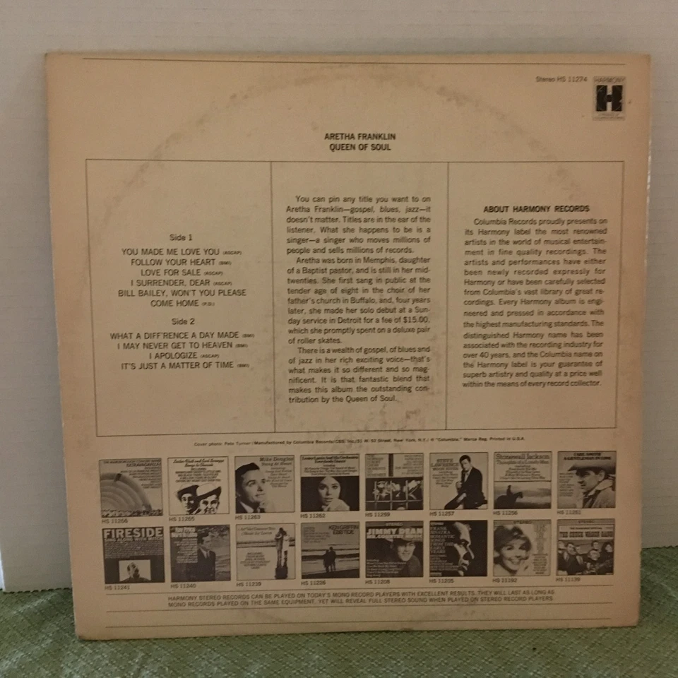 Aretha Franklin Queen of Soul ~ Vinyl LP Record Stereo Harmony 1968 - Image 2 of 4