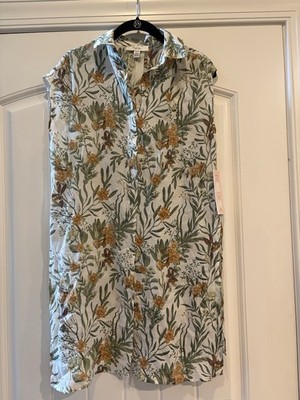 C by one Women s Floral Button-Up Sleeveless Collared Woven Top Ivory Size XS/TP
