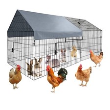 Walk-in Chicken Coop Outdoor Run Covered Metal Shed Cage Pen House 86