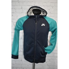 Nike SB Full Zip Hoodie Boys XL Navy Blue Teal Therma-FIT Raglan Sweatshirt