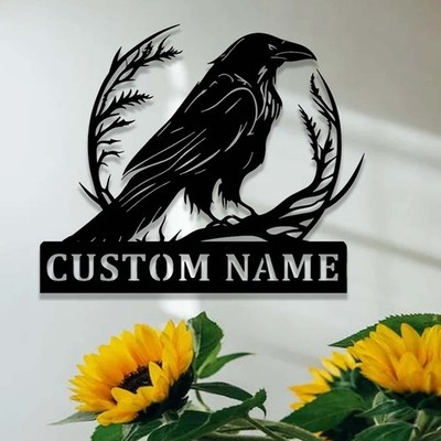 Custom Crow Metal Sign, Personalized Raven Wall Art Bird Decor Gift