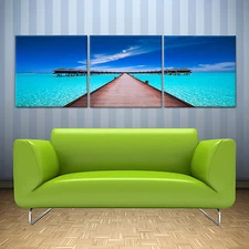 Pier/Seascape ready to hang 3 panel mounted picture/better than stretched canvas