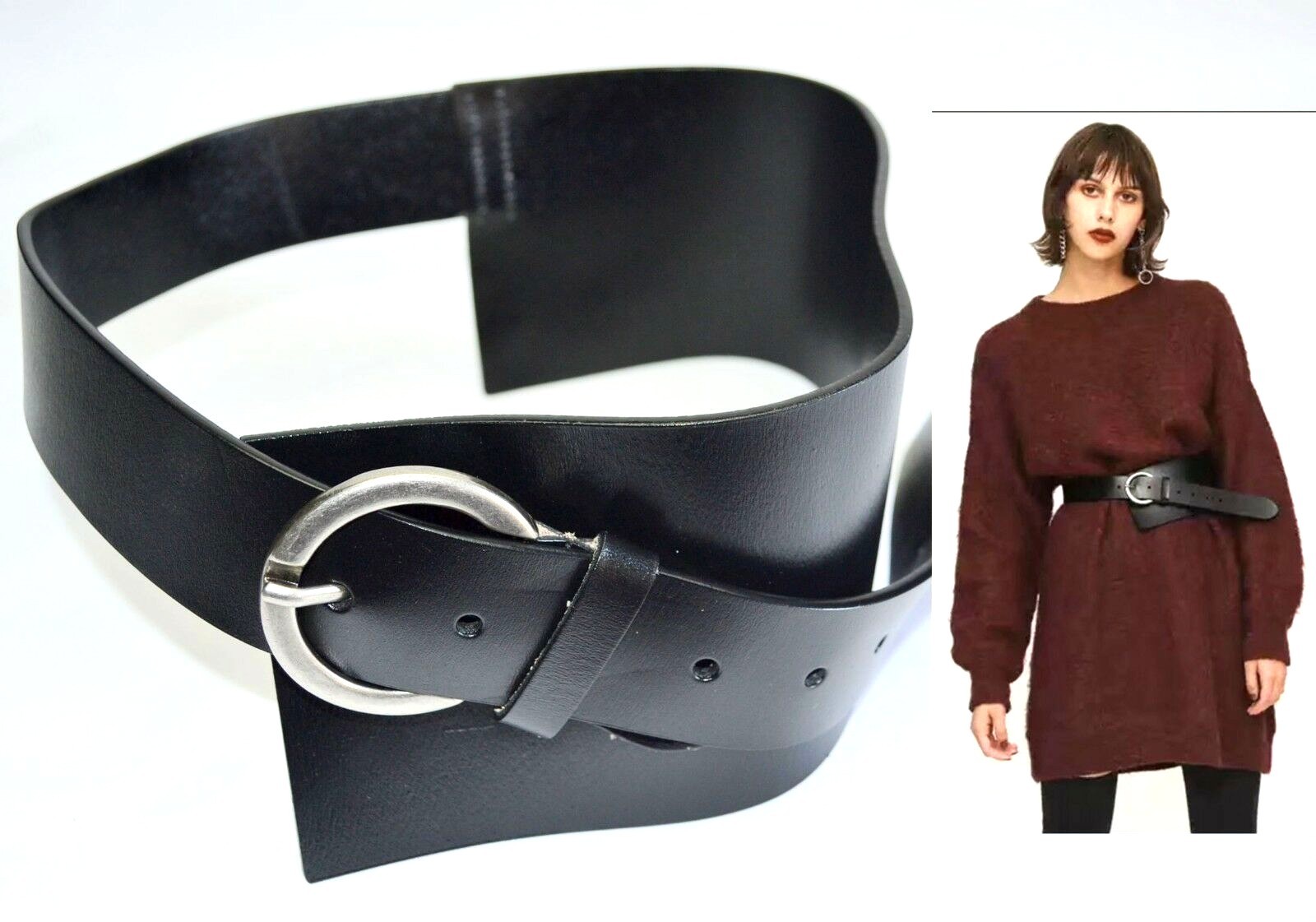 AU 2020 Girl Woman Genuine Leather Super Big 10cm Wide Black Waist Belt 27"-34"