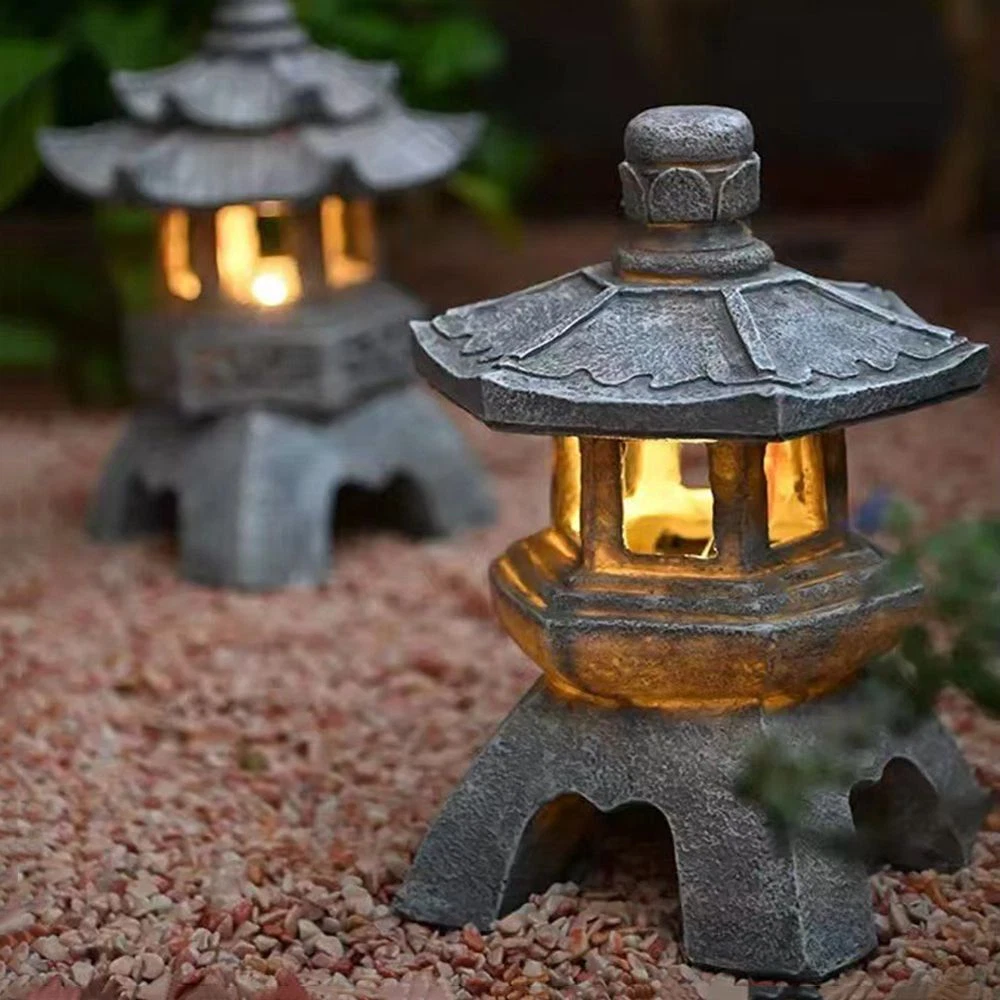 Solar Powered Palace Lanterns Solar Lamp Stone Pagoda Lantern Tower Statue
