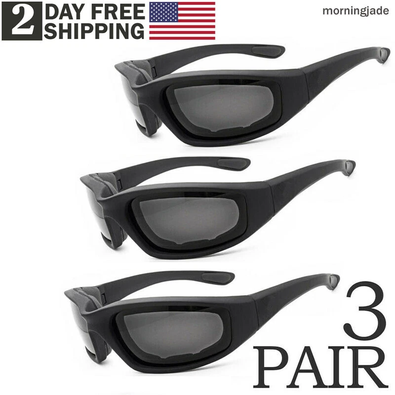 3pcs Motorcycle Sports Padded Biker Riding Glasses Wind Resistant Sunglasses USA