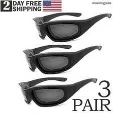 3pcs Foam Padded Chopper Motorcycle Riding Glasses Sunglasses Windproof Goggles