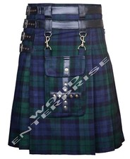 Scottish Handmade Black Watch Tartan Utility Kilt - Front Pocket - Custom Size
