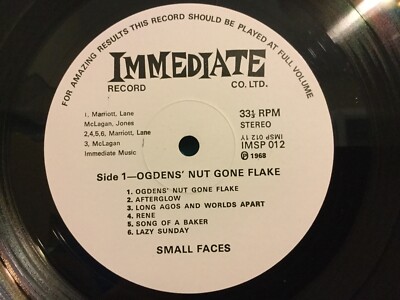 The Small Faces LP Ogdens Nut Gone Flake UK Import ORIGINAL (1968) Immediate  