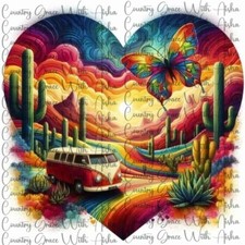 Sublimation Print Heart Van Butterfly Ready to Press Paper Ink Heat Transfer