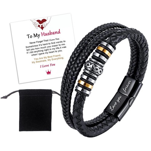 To My Son Love You Forever Leather Braided Bracelet Wristband + Gift Card Mens - Picture 18 of 24
