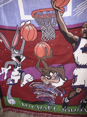 Vintage Space Jam Michael Jordan Taz Bugs Bunny Tapestry Throw