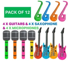 12 x BULK MUSICAL INSTRUMENTS INFLATABLE BLOW UP FANCY DRESS MICROPHONE GUITAR