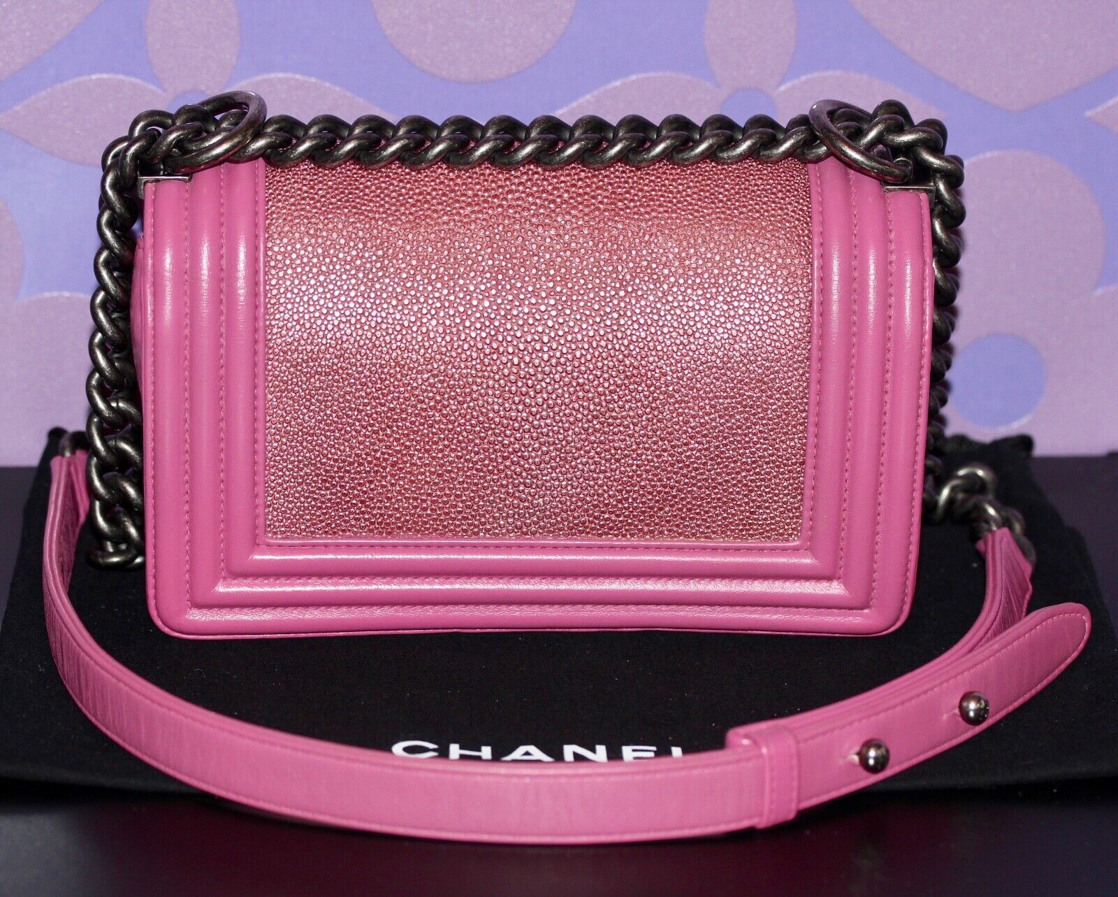 CHANEL Le BOY Small Galuchat Stingray Exotic Pink Flap Chain Bag  *DISCONTINUED*!