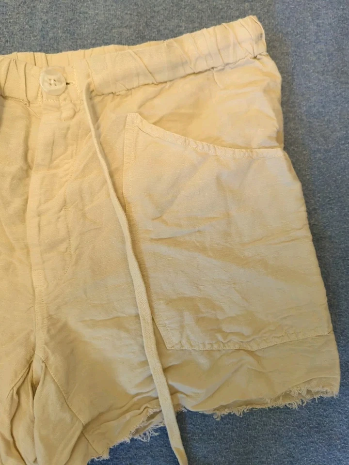 Pantalones Cortos Free People Tomboy Mezcla de Lino Sueltos Bolsillos Sueltos Dobladillo Crudo Marfil Medianos Foto 3 de 4