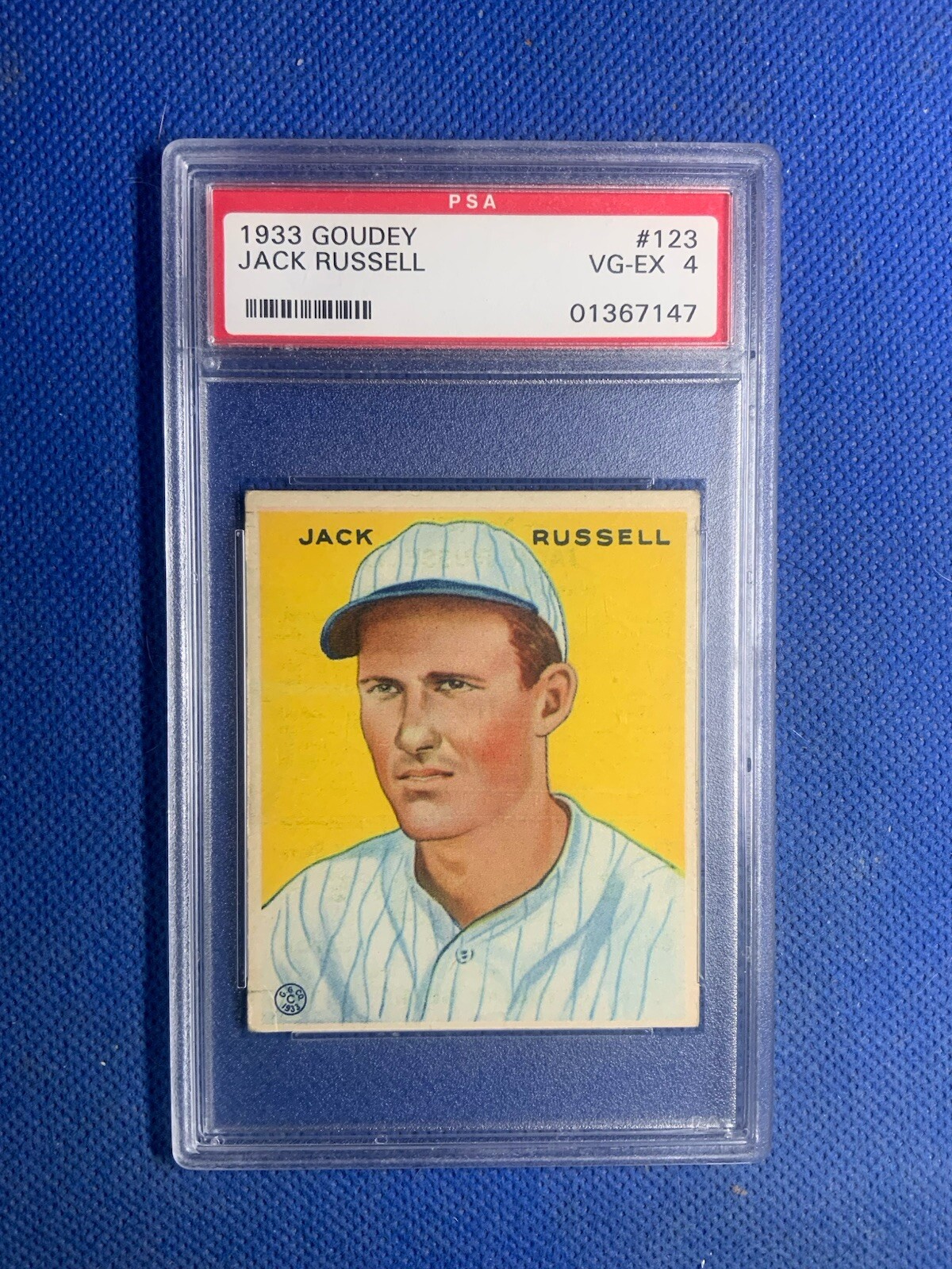 1933 Goudey Baseball - #123 Jack Russell, Washington Senators - PSA 4