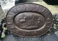VINTAGE ANTIQUE CAST IRON FIGURAL EMBOSSED REPOUSSE WALL HANGING PLAQUE