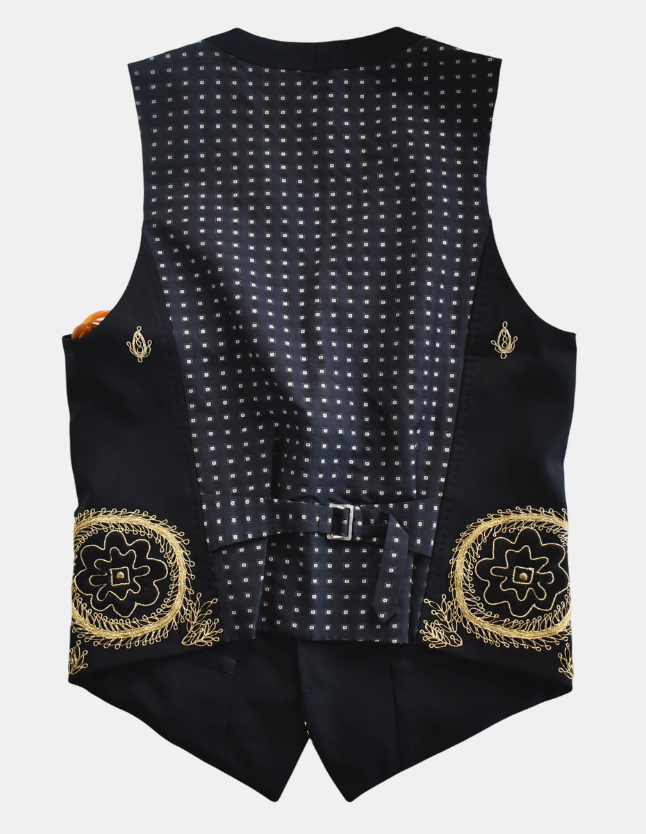 $2900 NEW JOHN GALLIANO Black/Gold MEXICAN PEARL Embroidered Vest  