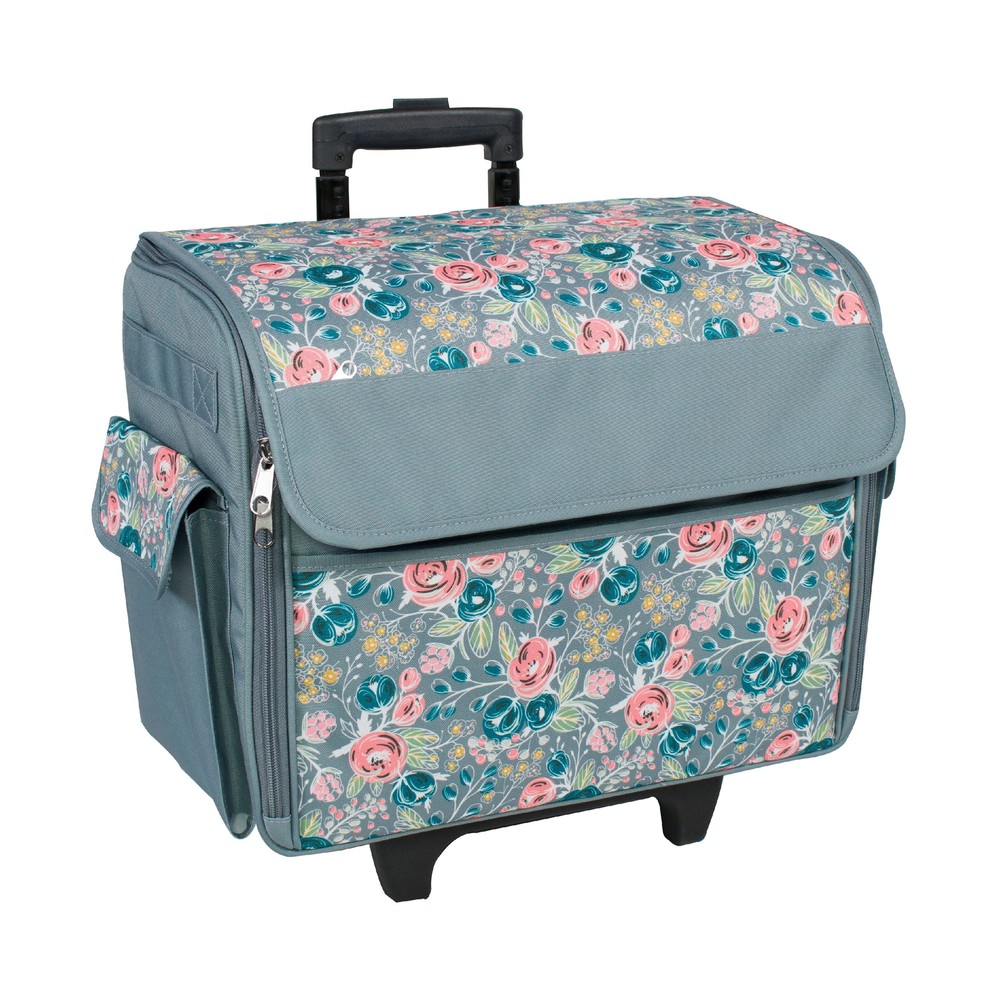 Floral Flower Rolling Tote Sewing Machine Wheeled Carrier Storage Bag Case