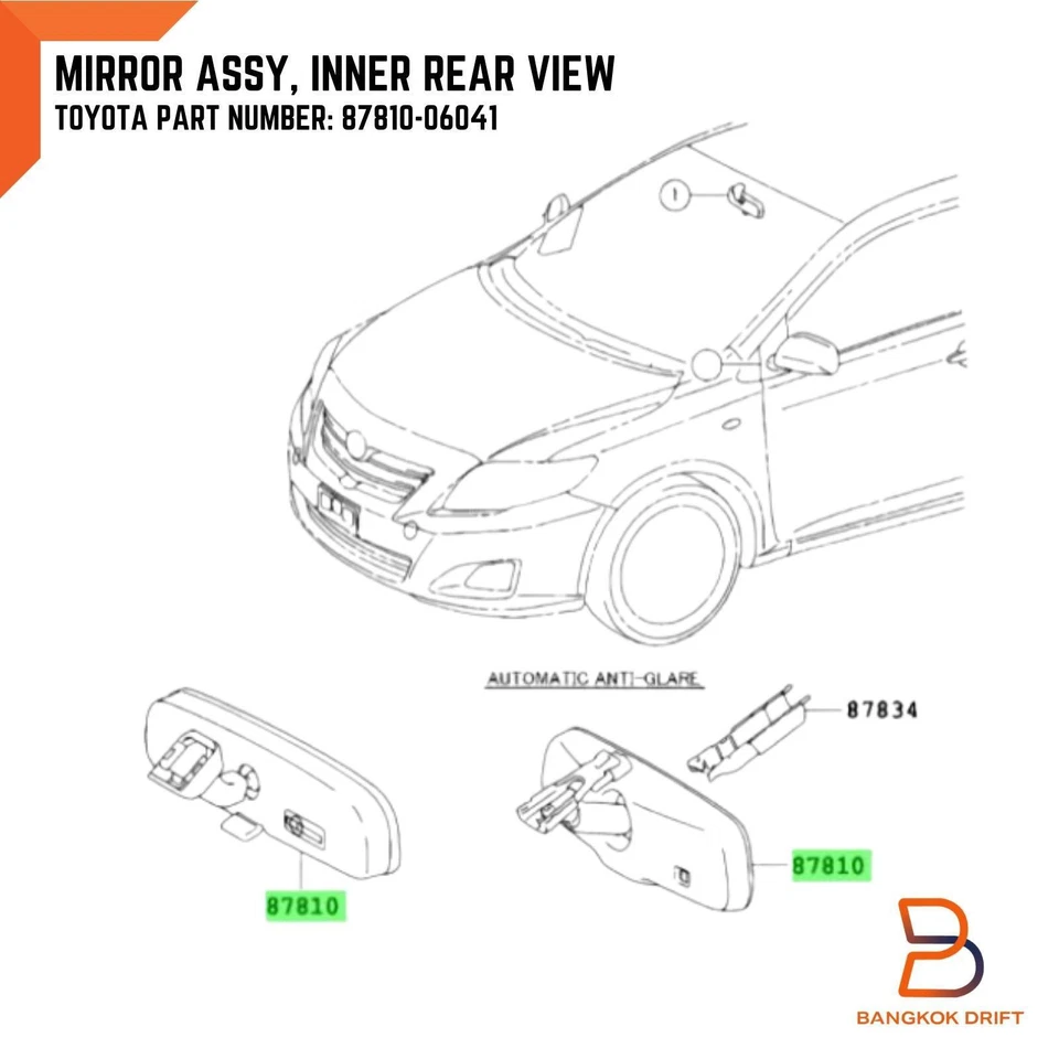 87810-06041 INTERIOR INNER REAR VIEW MIRROR FOR TOYOTA YARIS CAMRY HILUX COROLLA - Image 2 of 4
