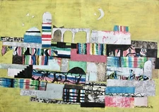 Arnold Fiedler (1900-1985) Signed Collage, Gouache, Hamburg Secession, 1972