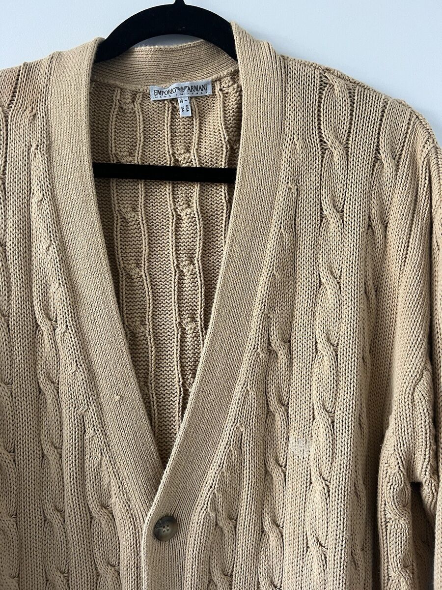 VINTAGE 90s Emporio Armani Men's Cable Knit Cardigan Sweater VINTAGE 90s Emporio Armani Men's Cable Knit Cardigan Sweater