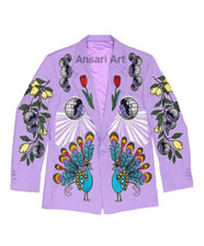 Men's purple 2Pc customized Peacock Floral Embroidered country western suit