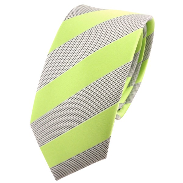 Schmale Tigertie Krawatte HellgrüN Silbergrau Gestreift - Schlips Binder Tie-image