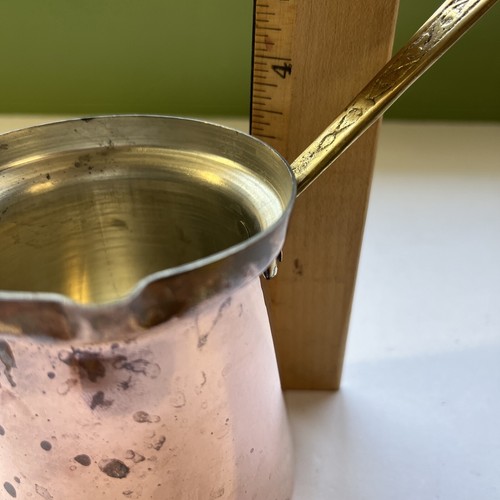 Copper w Tin Lining Coffee Pot Warmer Butter Melt Dipper Spout & Brass Handle - Picture 6 of 8