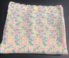 Vintage Handmade Crochet Baby Blanket White and Pastel 38x42 Throw Cover Green