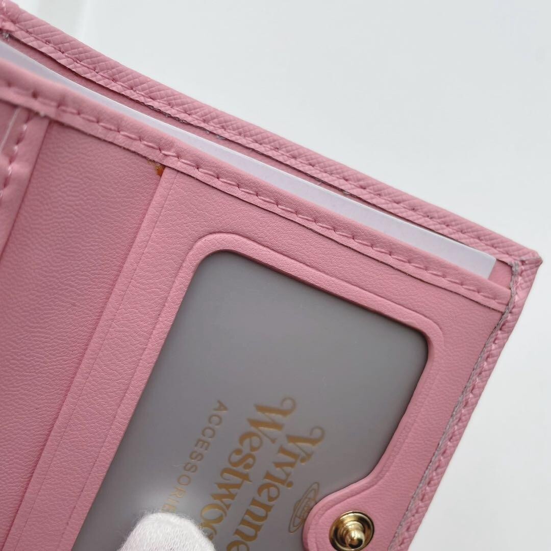 Vivienne Westwood Pink Leather Tri-Fold Wallet gold Orb