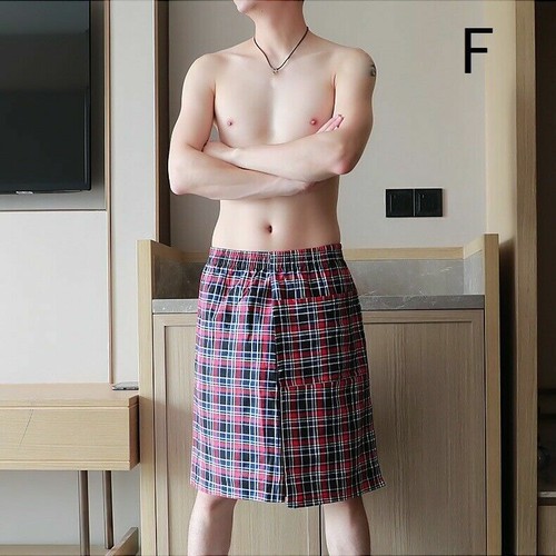 Men Night Skirt Pocket Cotton Blend Plaid Bath Sleepwear Loungewear Lightweight - Picture 3 of 18