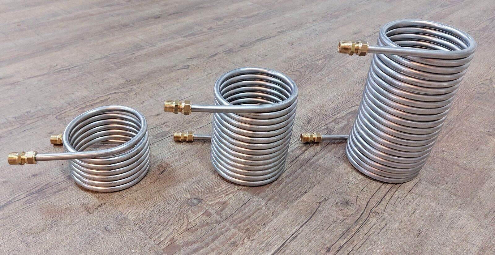 Spirale 2,5m - 10m Edelstahlrohr 8x1mm AISI 316L 1.4404 Innen-Ø 104mm 3/8" AG