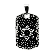 Stainless Steel Star of David Texture Dog Tag Pendant, Free Bead Ball Chain   