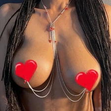 Crystal Nipple Ring Necklace, Non piercing Nipple Rings, Nipple Jewelry