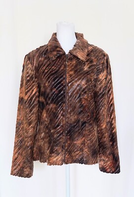 Nino Wong California Full Zip Faux Fur Jacket Brown Womens Medium
