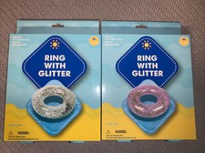 Lot Of 2 Swim Ring Colored Glitter Swim Ring Tube Inflatable Pool Float 36"x36"