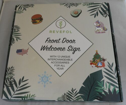 Wooden Front Door Welcome Sign in White - 12 Interchangeable Accessories - NEW - Picture 1 of 9