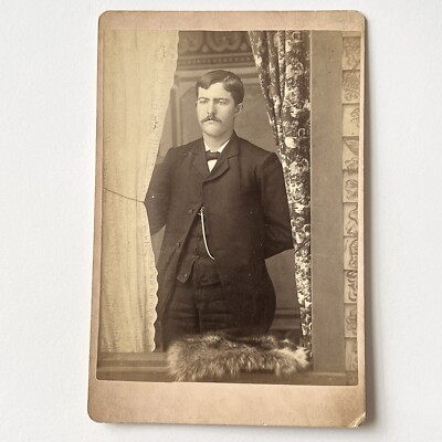 Antique Cabinet Card Photograph Dapper Man Looking Out Window Atchison MO