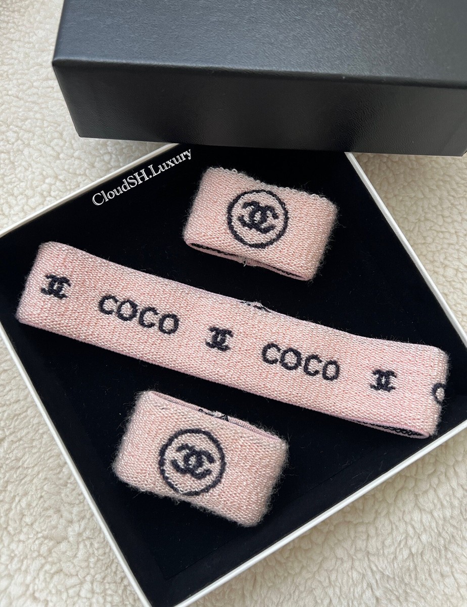 CHANEL ロゴ入り、バンドー Auth Chanel Sport Line CC Logo Pink Terry Cloth Sweatband Set | eBay