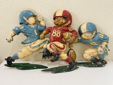 Vintage 1976 Homco Cast Iron baseball, Football Players Decor Wall Made In USA