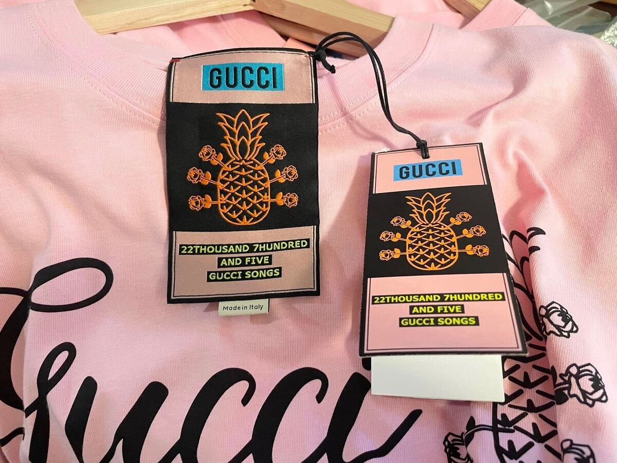 GUCCI T-Shirt Men's Pink Pineapple Cotton 616038 XJD21 Size GUCCI T-Shirt Men's Pink Pineapple Cotton 616038 XJD21 Size