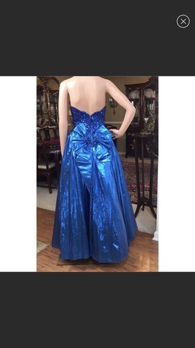 Abito da ballo/prom senza spalline blu metallizzato vintage Mike Benet formals - Foto 4 di 11