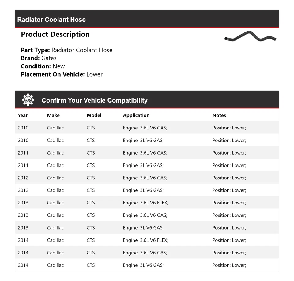Manguera de refrigerante de radiador puertas inferiores para Cadillac CTS 2010-2014 2011 2012 2013 Foto 2 de 4