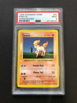 1999 Ponyta PSA 9 Shadowless #60/102 Base Set Edition Pokemon Game Mint Card 60