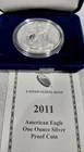 2011 W U.S. Mint Silver Proof American Eagle With COA MINT BOX