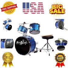 3 Piece Kids Drum Set with Drum Sticks  Drum Throne Seat