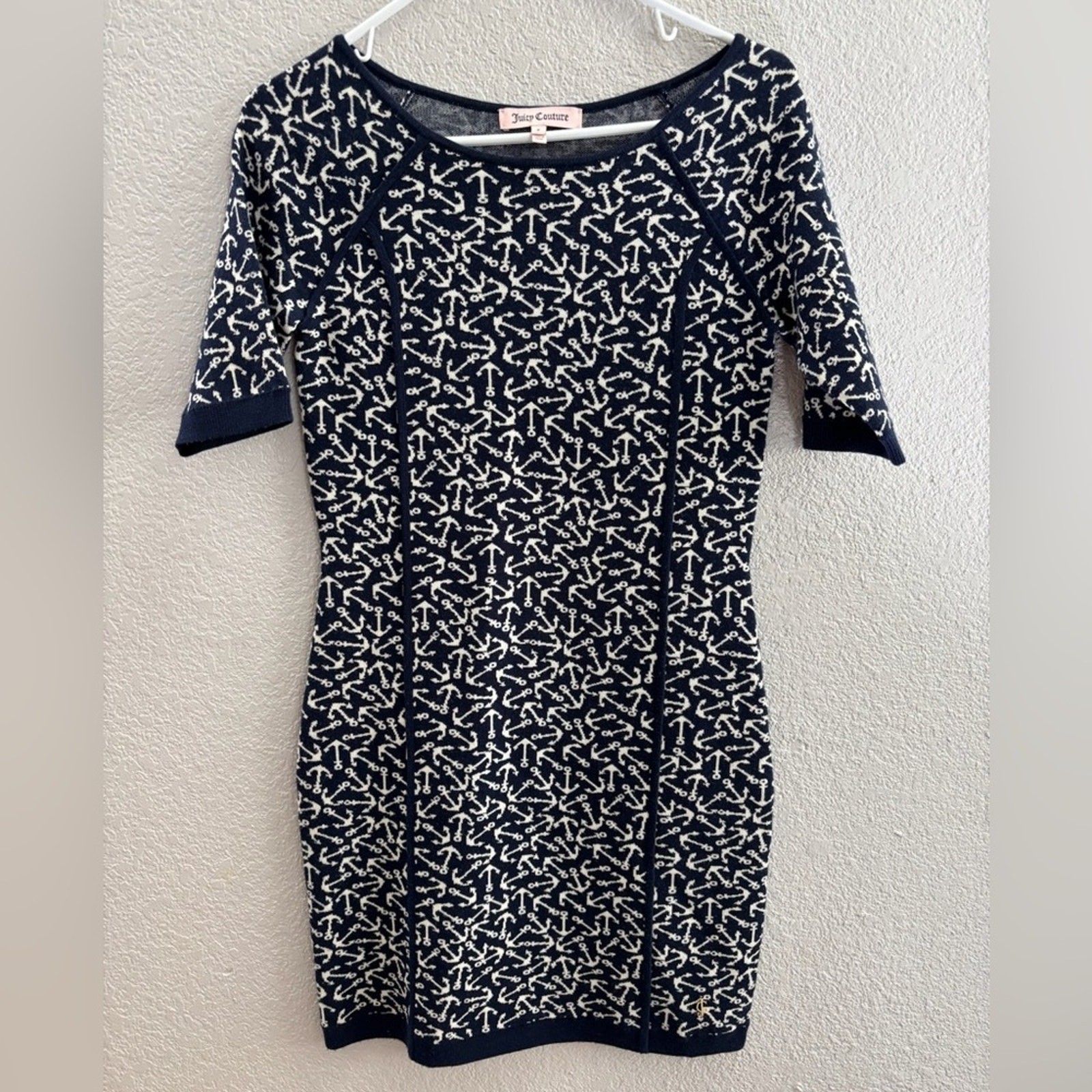 Juicy Couture Y2K Bodycon Navy Blue and White Women’s Anchor Dress Size Small