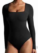 Popilush Long Sleeve Shapewear Bodysuit Thong Tank Top Square Neck Sz M